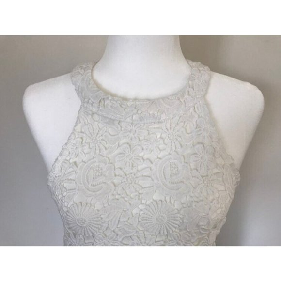 LULU'S Love Poem Crochet Lace Halter Sleeveless Bridal Mini Dress Size XL White - Picture 3 of 10